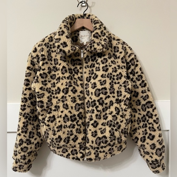 Altard State Leopard Print Sherpa Cozy Casual Full Zip Jacket Size XS - Picture 3 of 9